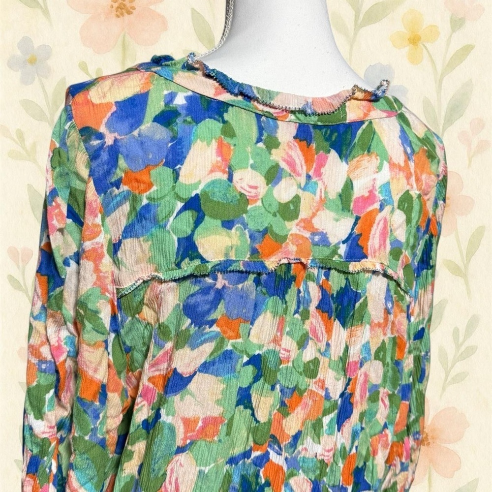 Democracy Floral Button Front Dress 2X Plus Size Boho Peasant Style Rayon - Picture 5 of 7